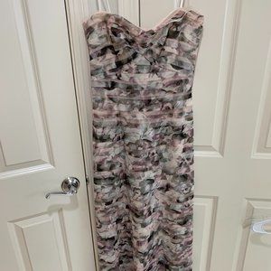 BCBG Maxazria pink strapless ruffle long